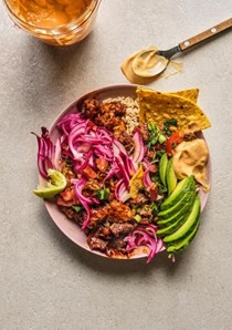 Tempeh taco bowl with chipotle crema