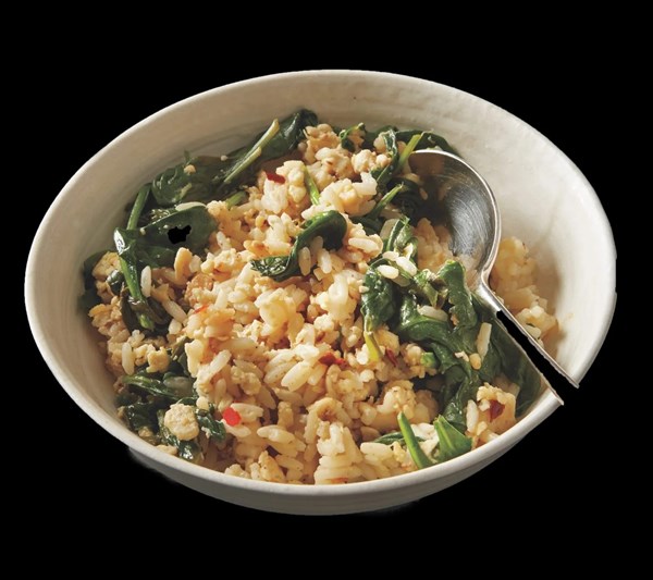 Tempeh with rice and spinach