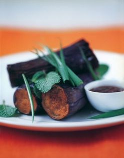 Temple aubergine with sweet chilli shrimp sauce