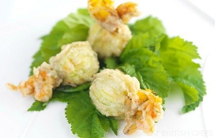 Tempura of stuffed courgette flowers