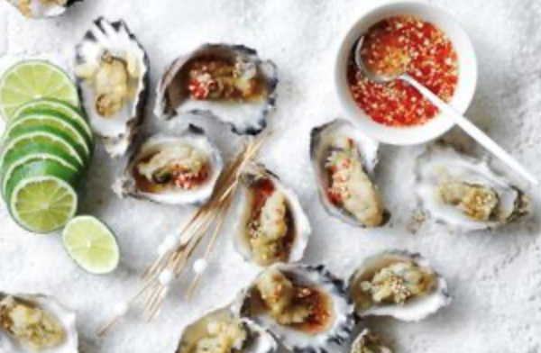 Tempura oysters with chilli dipping sauce