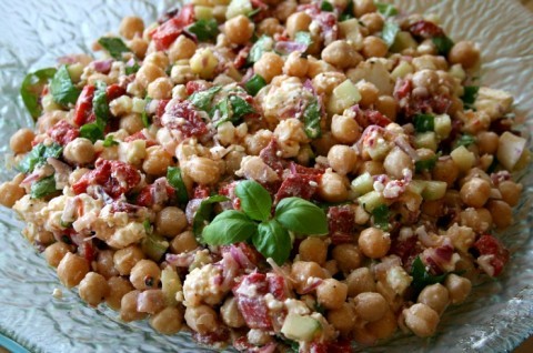 Ten-minute chickpea salad with feta and basil