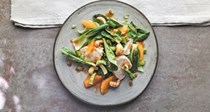 Tender bok choy salad with chicken and orange