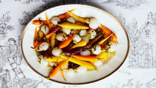 Tender carrots and turnips with mint dressing