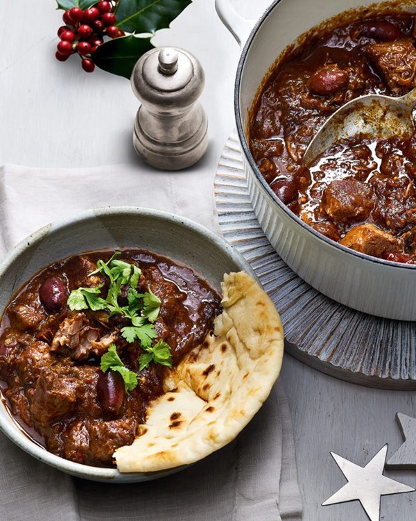 Tender lamb, aubergine and olive stew 