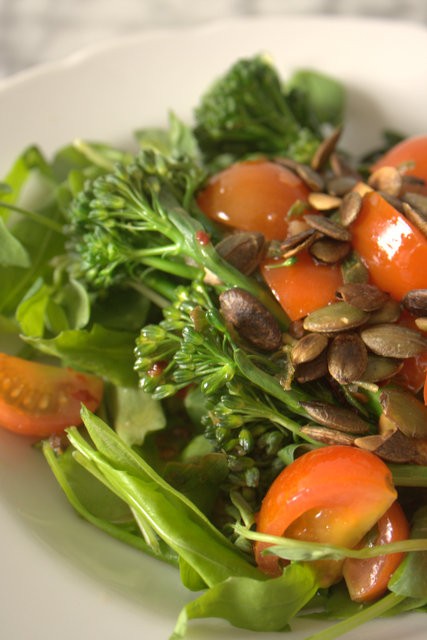 Tenderstem and semi-confit tomato salad