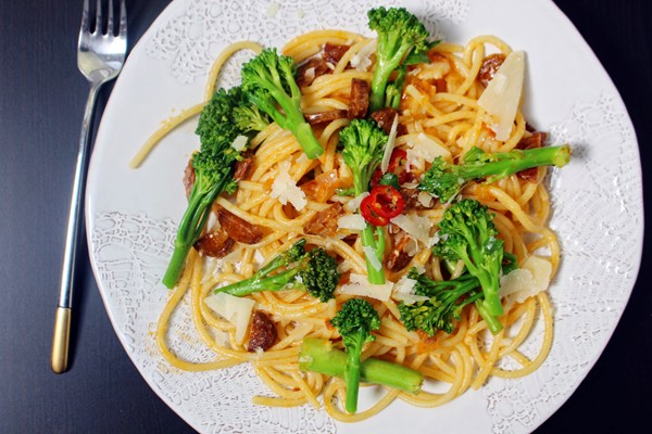 Tenderstem broccoli vermicelloni with chorizo