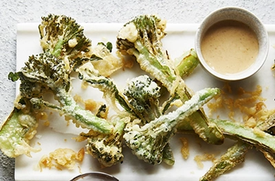 Tenderstem tempura with sesame sauce