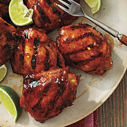 Tequila-glazed grilled chicken thighs