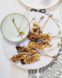 Tequila-mustard-glazed chicken skewers