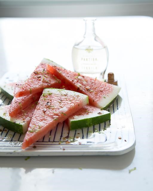 Tequila soaked watermelon with chili and lime