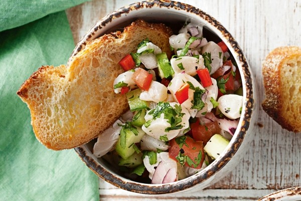 Tequila-spiked scallop ceviche
