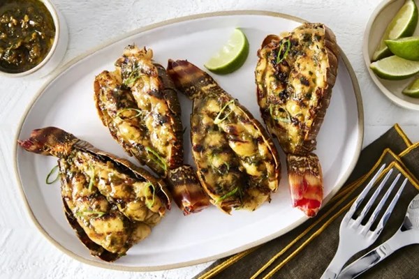 Teriyaki & sofrito grilled lobster tails