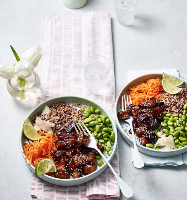 Teriyaki aubergine rice bowl
