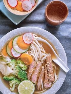 Teriyaki beef ramen with pickled vegetables