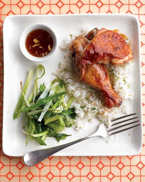Teriyaki chicken with roasted scallions