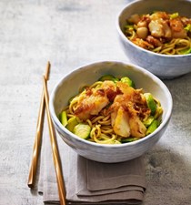 Teriyaki cod and Brussels sprout noodles