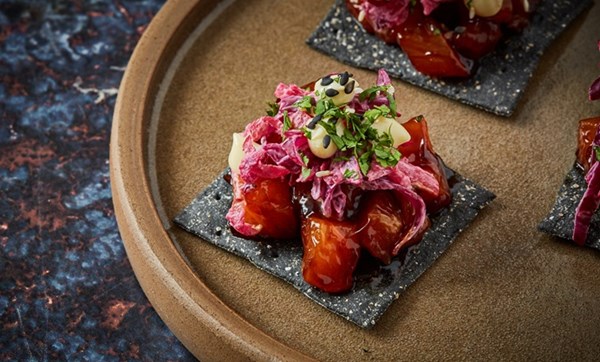  Teriyaki-cured salmon, winter slaw and horseradish crispbreads