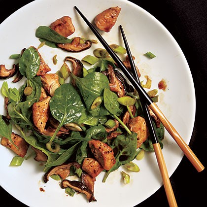 Teriyaki mushroom, spinach, and chicken salad