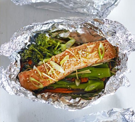 Teriyaki salmon parcels