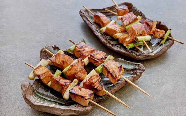 Teriyaki salmon skewers