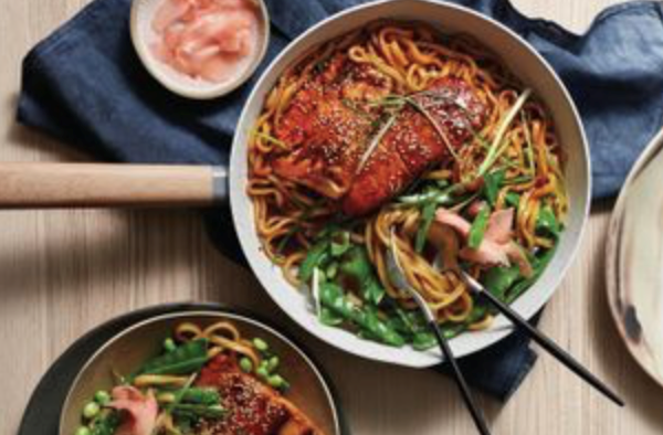 Teriyaki salmon with udon noodles