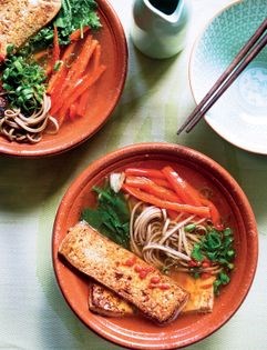 Teriyaki tofu and spinach ramen