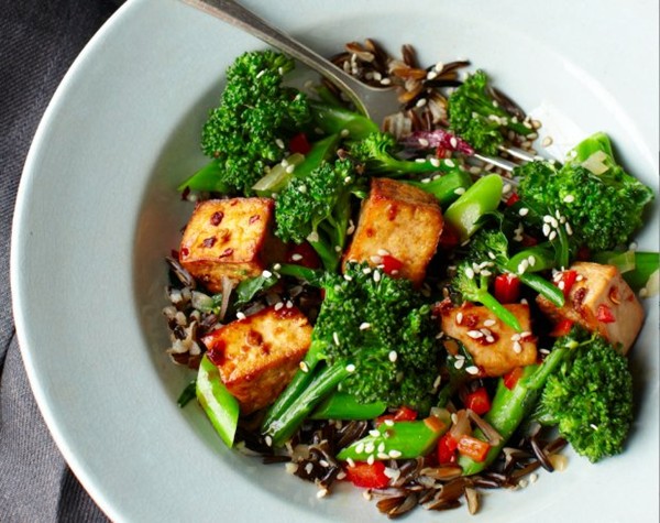 Teriyaki tofu broccolette on wild rice