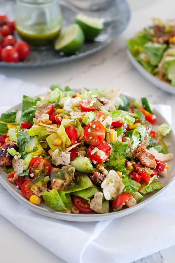 Tex-Mex chopped chicken salad with cilantro-lime dressing
