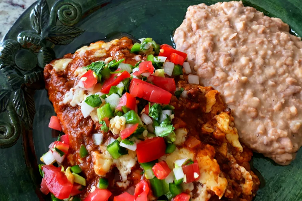  Tex-Mex enchiladas with Dad's porky refried beans