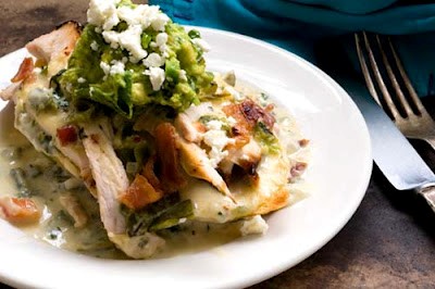 Tex-Mex Hot Brown sandwich with green chile Mornay sauce