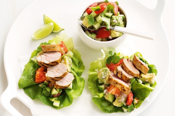 Tex Mex lettuce cups with avocado & tomato salsa