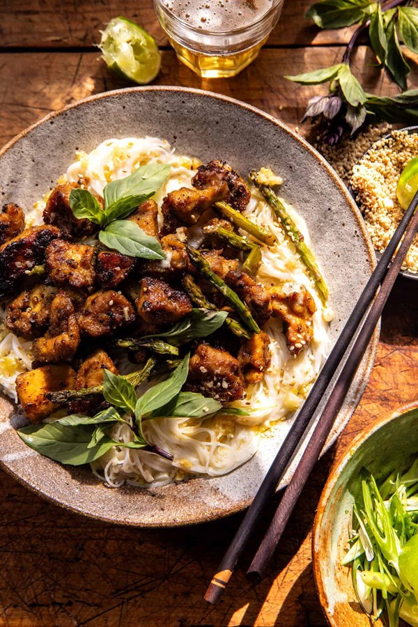 Thai basil chicken and garlic butter noodles