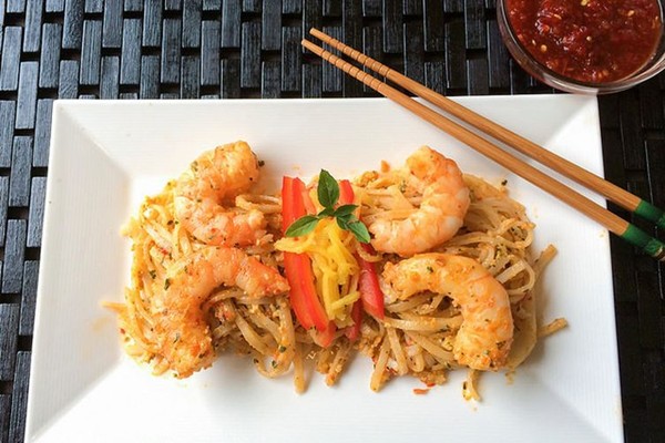 Thai basil pesto with chili garlic shrimp