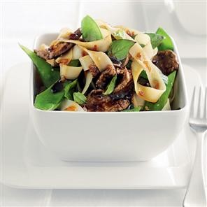 Thai beef and rice noodle stir-fry with mangetout