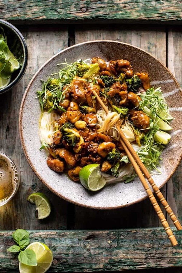 Thai black pepper chicken and garlic noodles