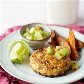 Thai chicken burgers with cucumber relish