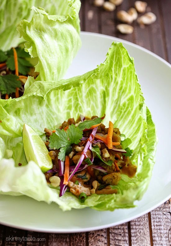 Thai chicken peanut lettuce tacos