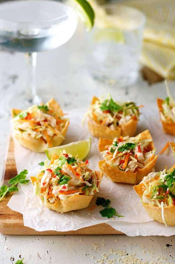 Thai chicken salad wonton cups