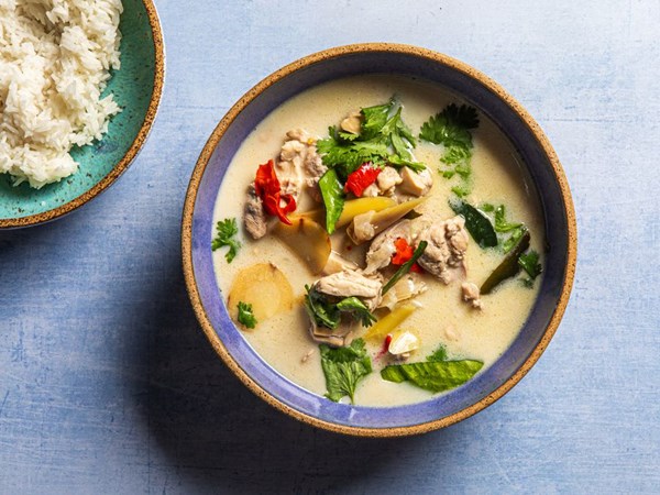 Thai chicken soup with coconut and galangal (Tom kha gai)