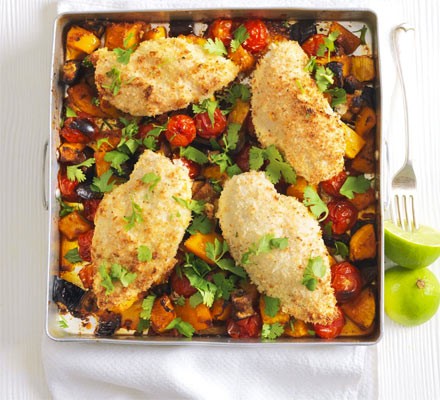 Thai coconut-crumbed chicken traybake