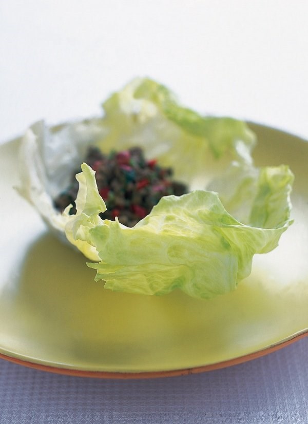 Thai crumbled beef in lettuce wraps