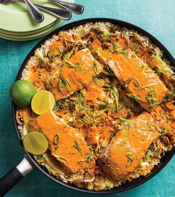 Thai curry rice with mahi-mahi