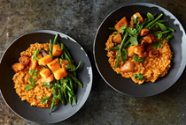 Thai curry risotto with squash and green beans
