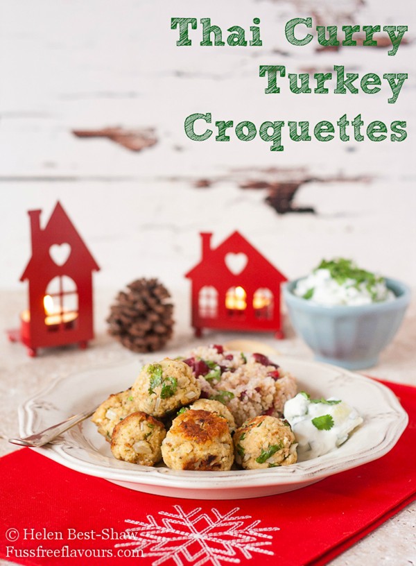 Thai curry turkey croquettes with jeweled cranberry couscous
