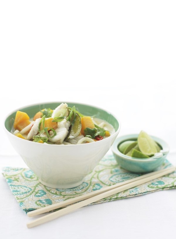 Thai fish, coconut and noodle soup