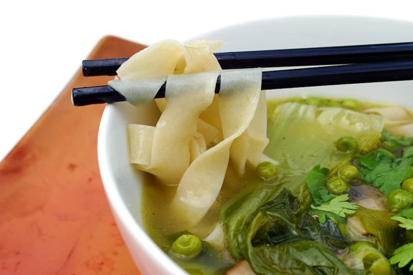 Thai green curry coconut broth with homemade noodles