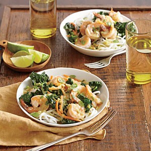 Thai green curry with shrimp and kale