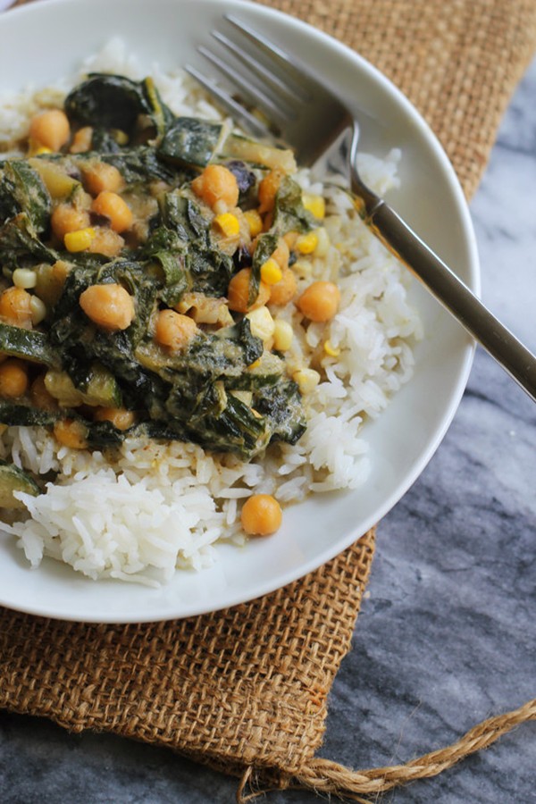 Thai green curry with summer vegetables