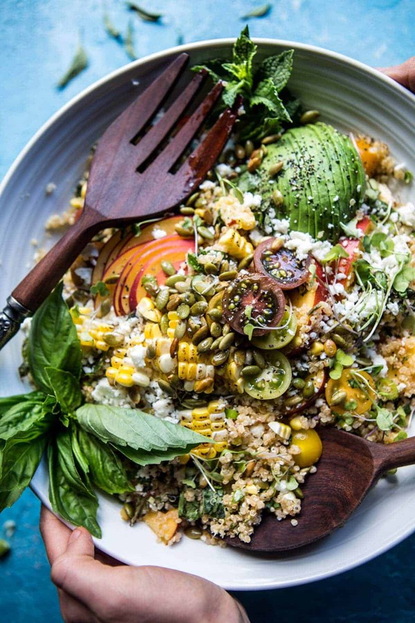 Thai grilled corn and peach quinoa salad